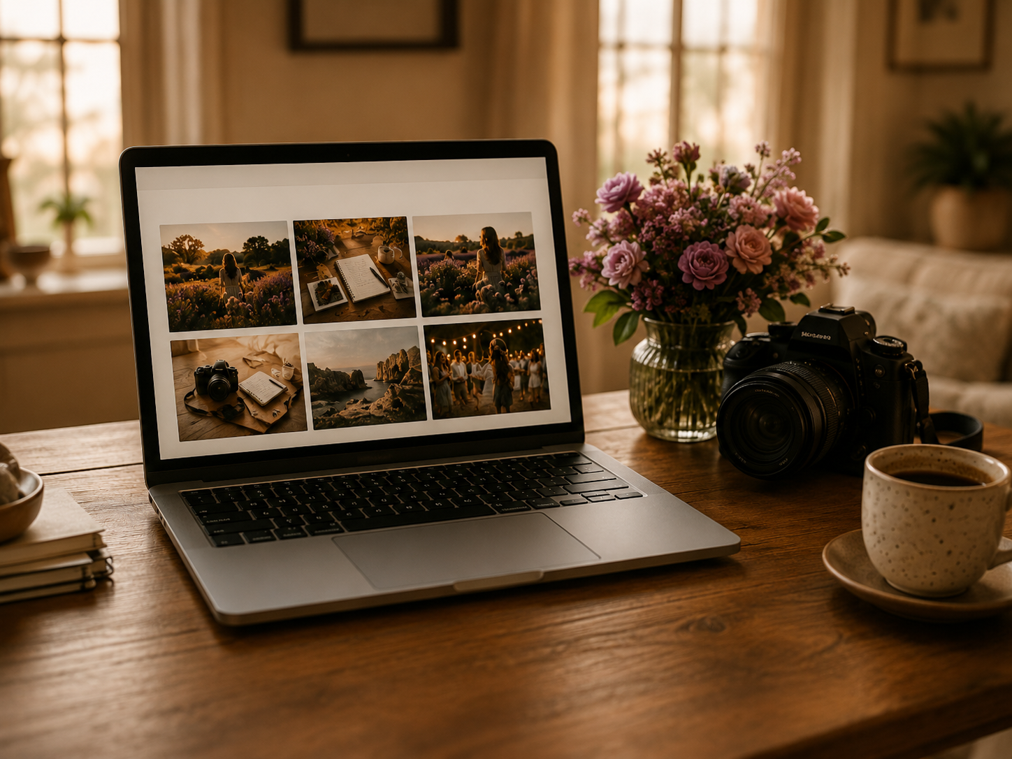 Ordinateur avec portfolio photo
