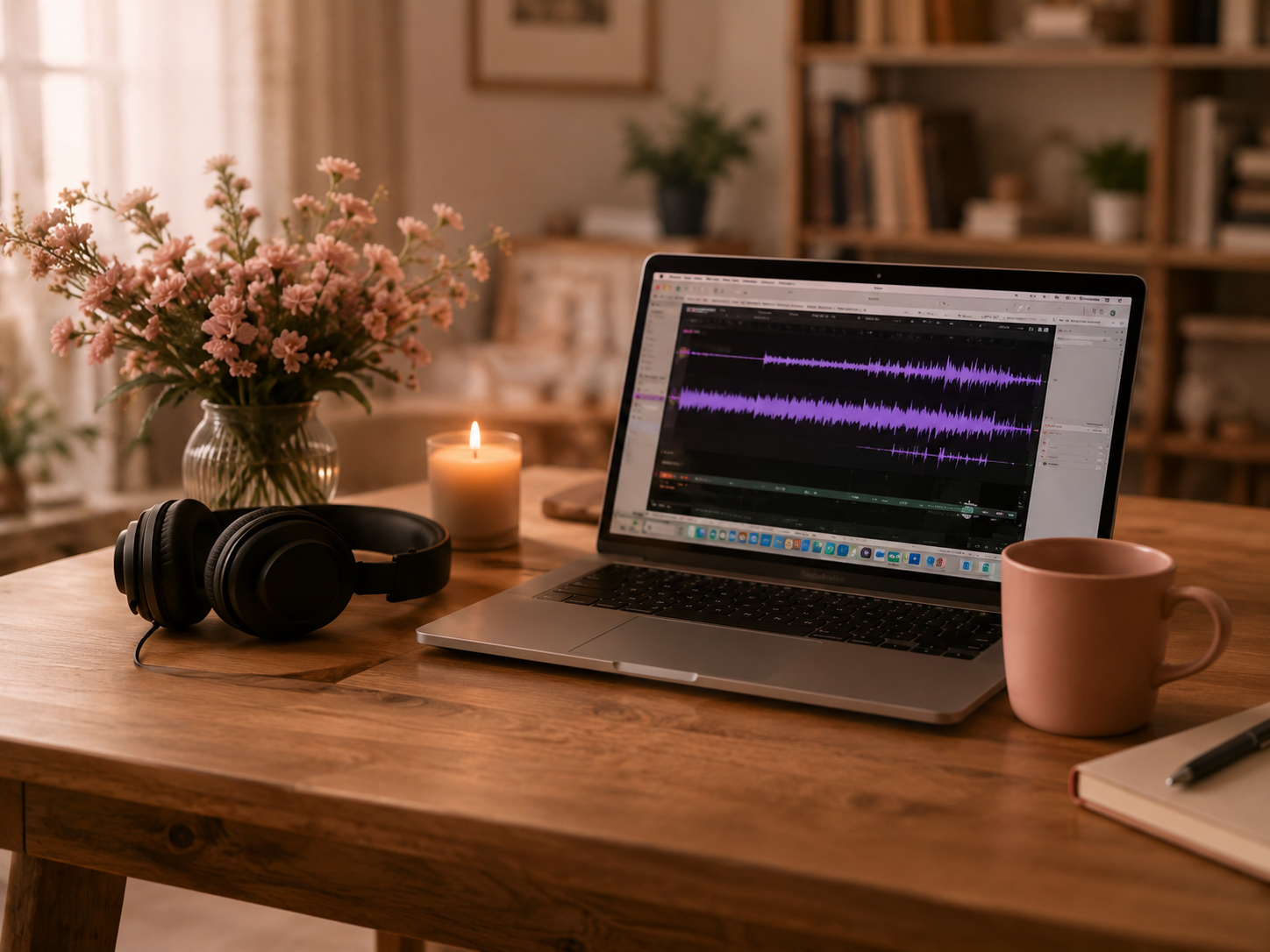 Ordinateur avec montage audio, casque et micro