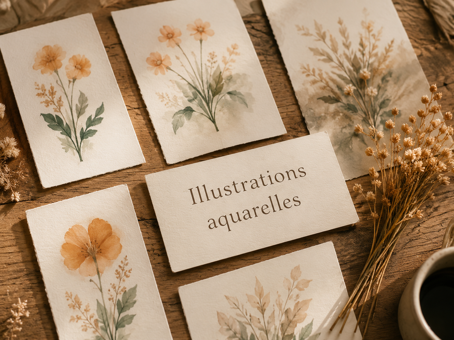Aquarelles et présentation d’illustrations