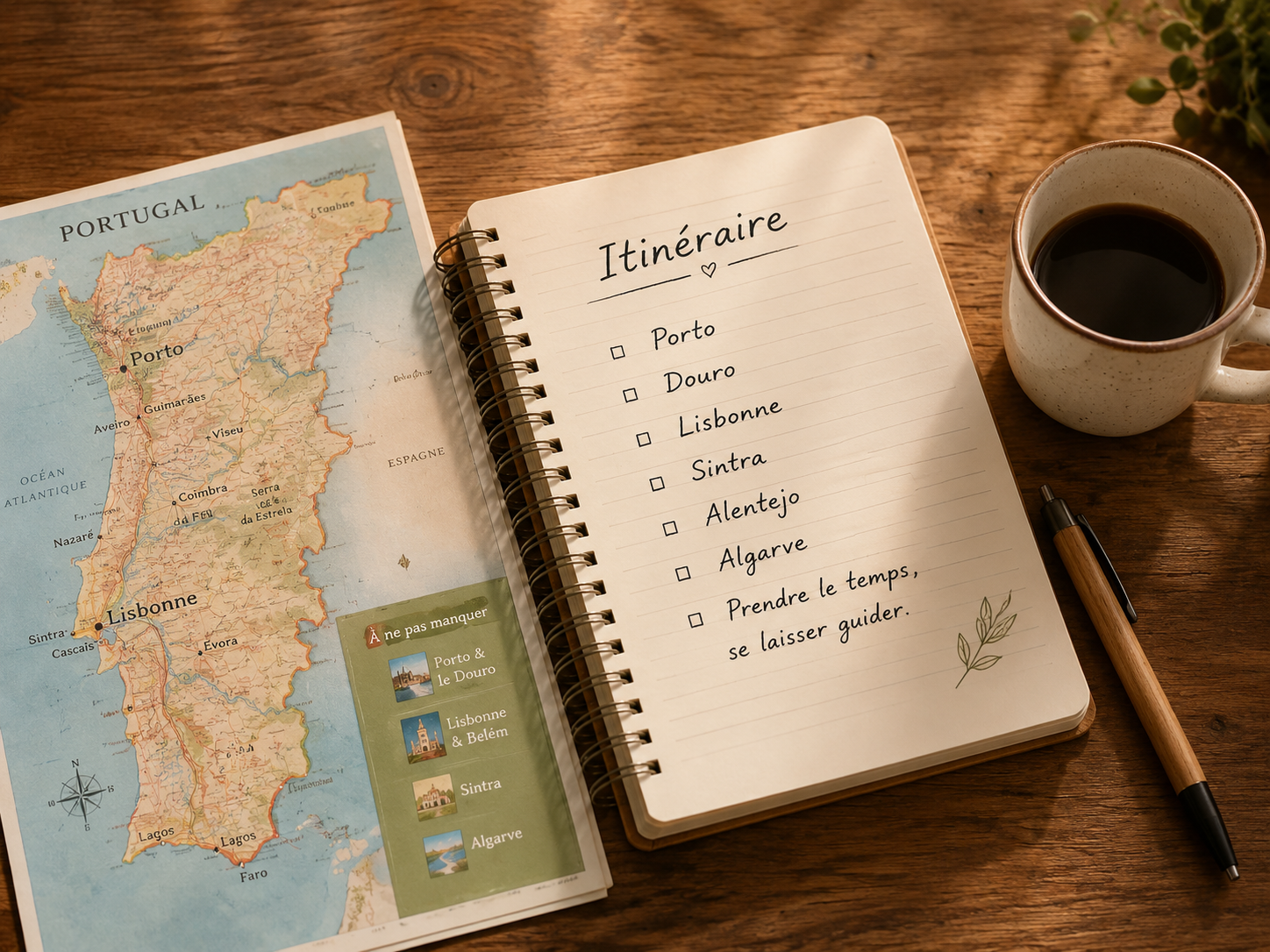 Plan du Portugal et carnet d’itinéraire